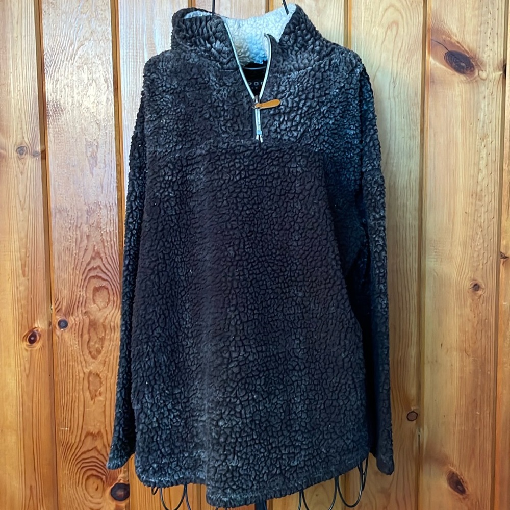 Poof New York Sherpa sweater gray fluffy sweater quarter zip size small top